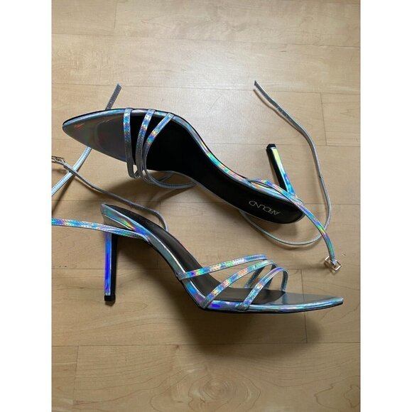 Abound BNWOT "Jimena" iridescent strappy silver heels sz 11 NEW - Picture 3 of 9